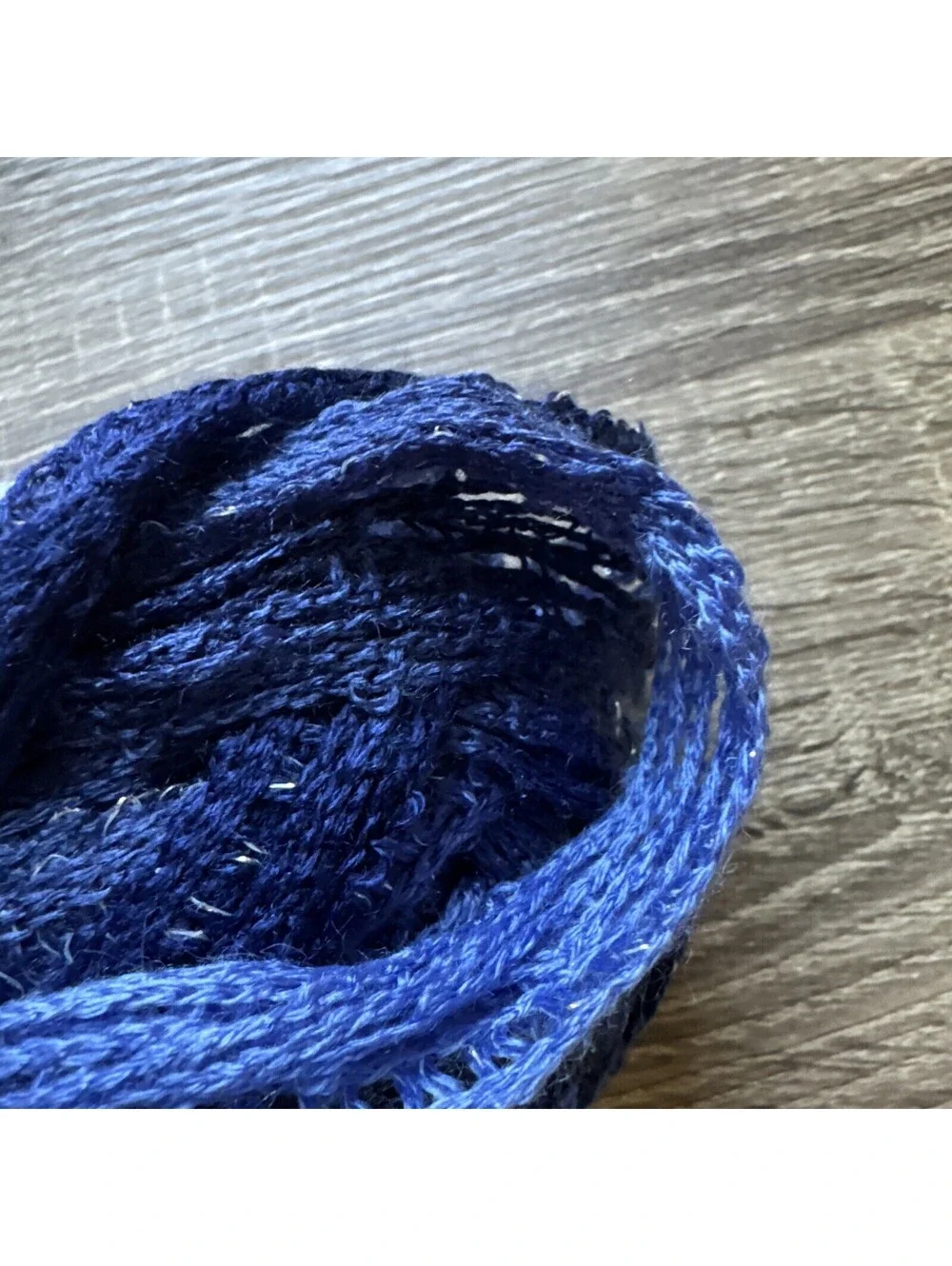 One Skein Red Heart Boutique Sashay Yarn Rumba Blue Shades with Silver Mettalic